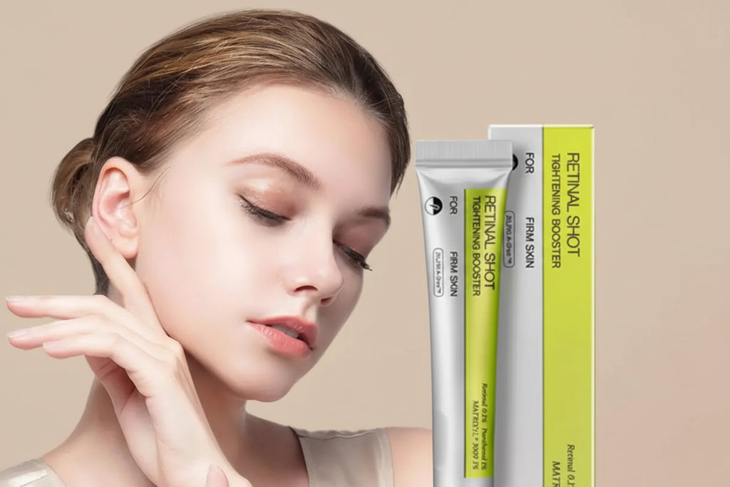 Skincare product with a woman's face on a yellow background